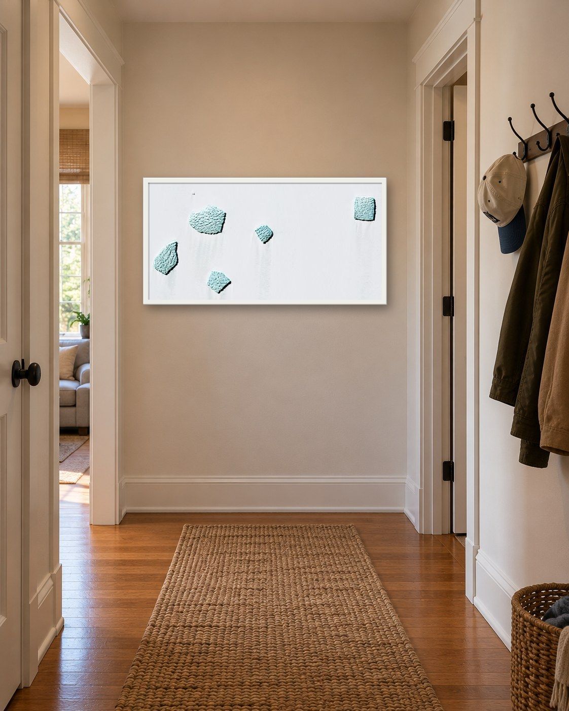 Antarctic Icebergs print framed and hanging in a room