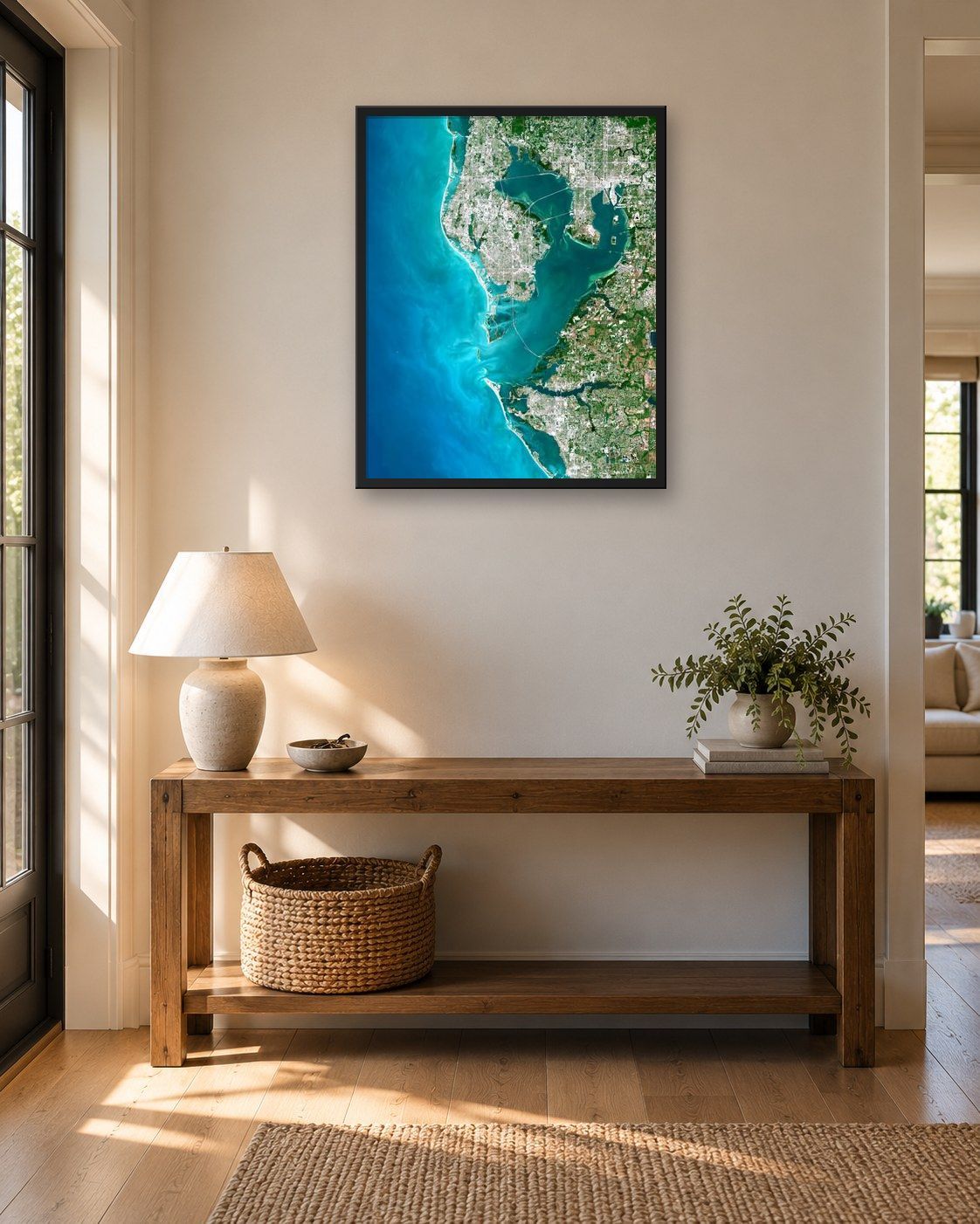 Tampa Bay print framed and hanging in a room