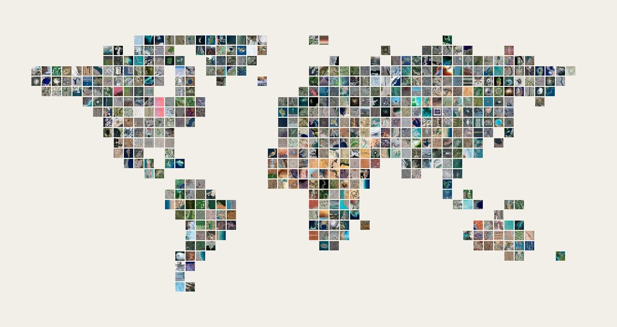 A world map made of Overview satellite images